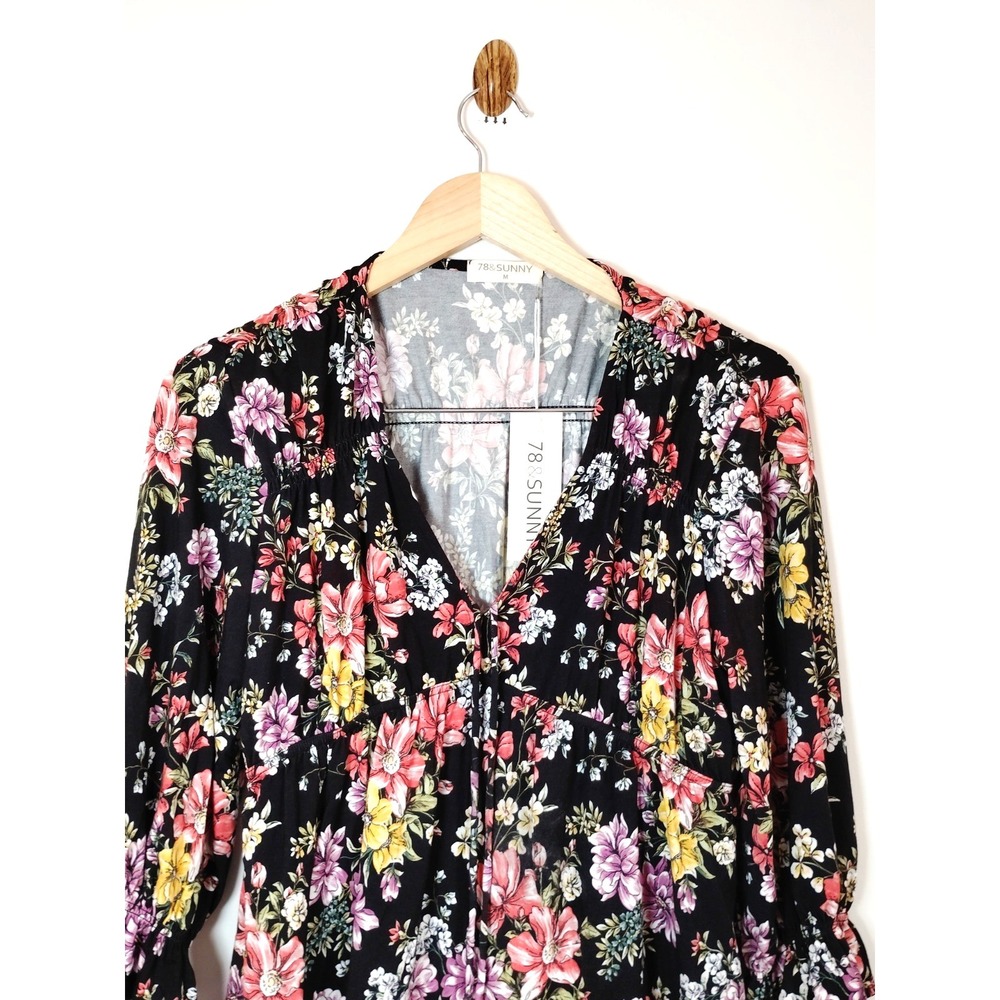 NWT 78 & Sunny Women Babydoll Floral Gypsy Sailwind V Neck Ruffle Top M-MSRP$69 - Picture 3 of 12